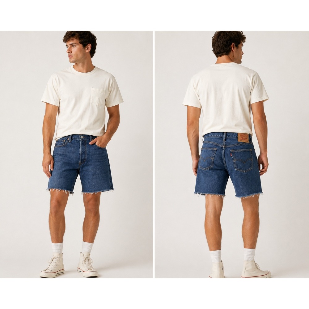 Levis 501 Original Fit Denim Bermuda‎ Cutoff Mens 32 Dark Wash Blue Raw Hem
